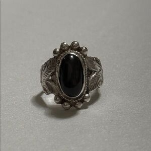 Sterling Silver 925 Ring W/ Black Onyx Stone size 7.5